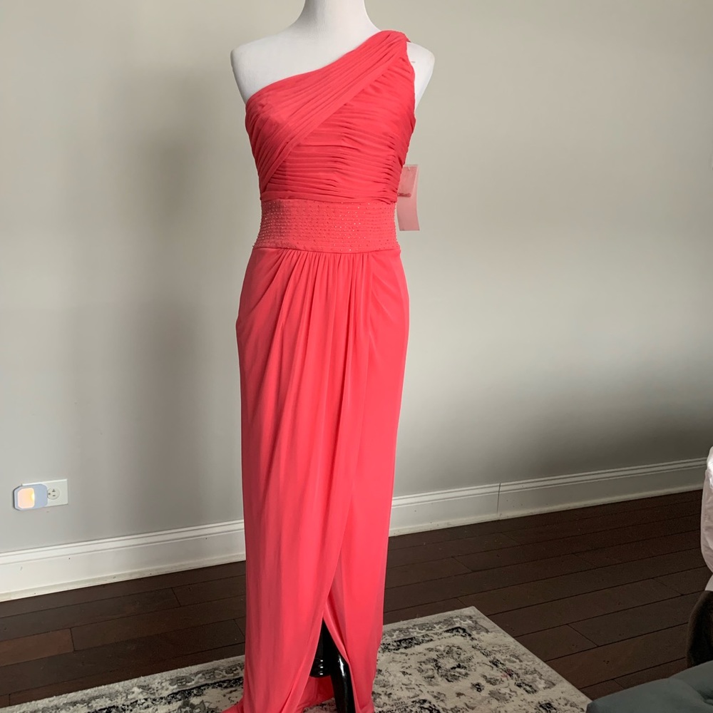 Adrianna Papell Coral One Shoulder Beaded Prom NWT